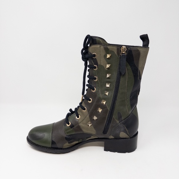 Valentino Garavani Camo Rock Stud Lace Up Combat Biker Boots Size 37 EU - Picture 3 of 6